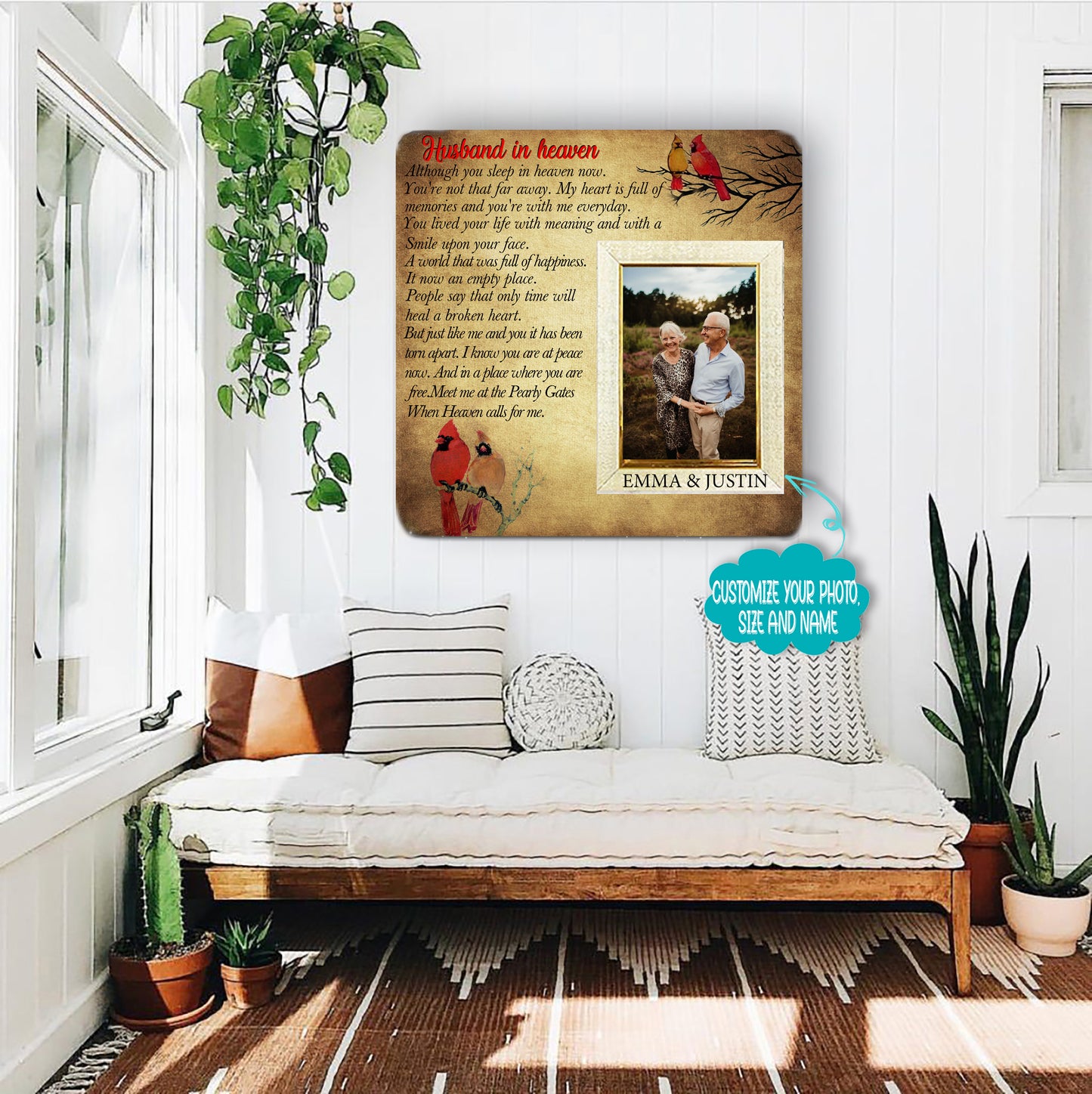 Husband in heaven Memorial Picture Frame - Keepsake Plaque That Holds a custom Photo - Sympathy Gift to Tribute The Loss of a Loved One