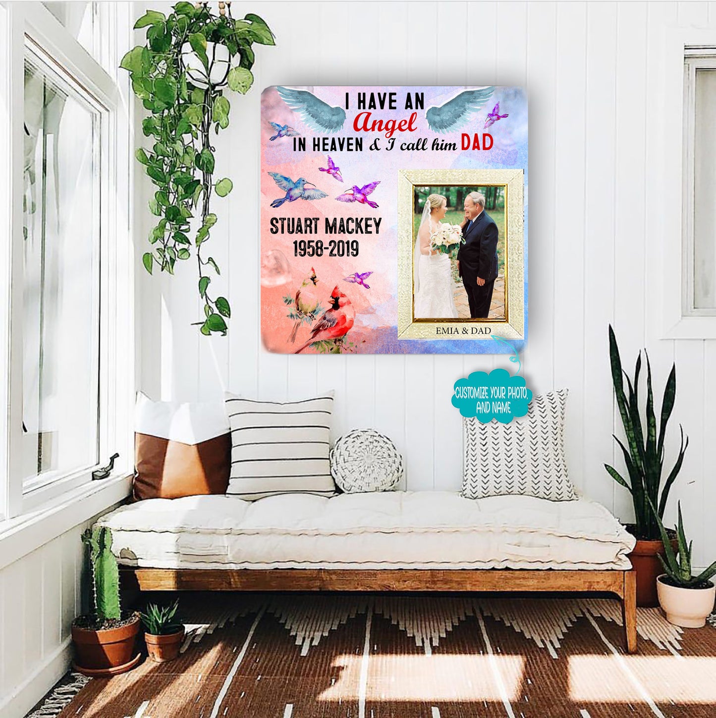 I have an angel in heaven i call him dad Memorial Picture Frame - Keepsake Plaque That Holds a custom Photo - Sympathy Gift to Tribute The Loss of a Loved One