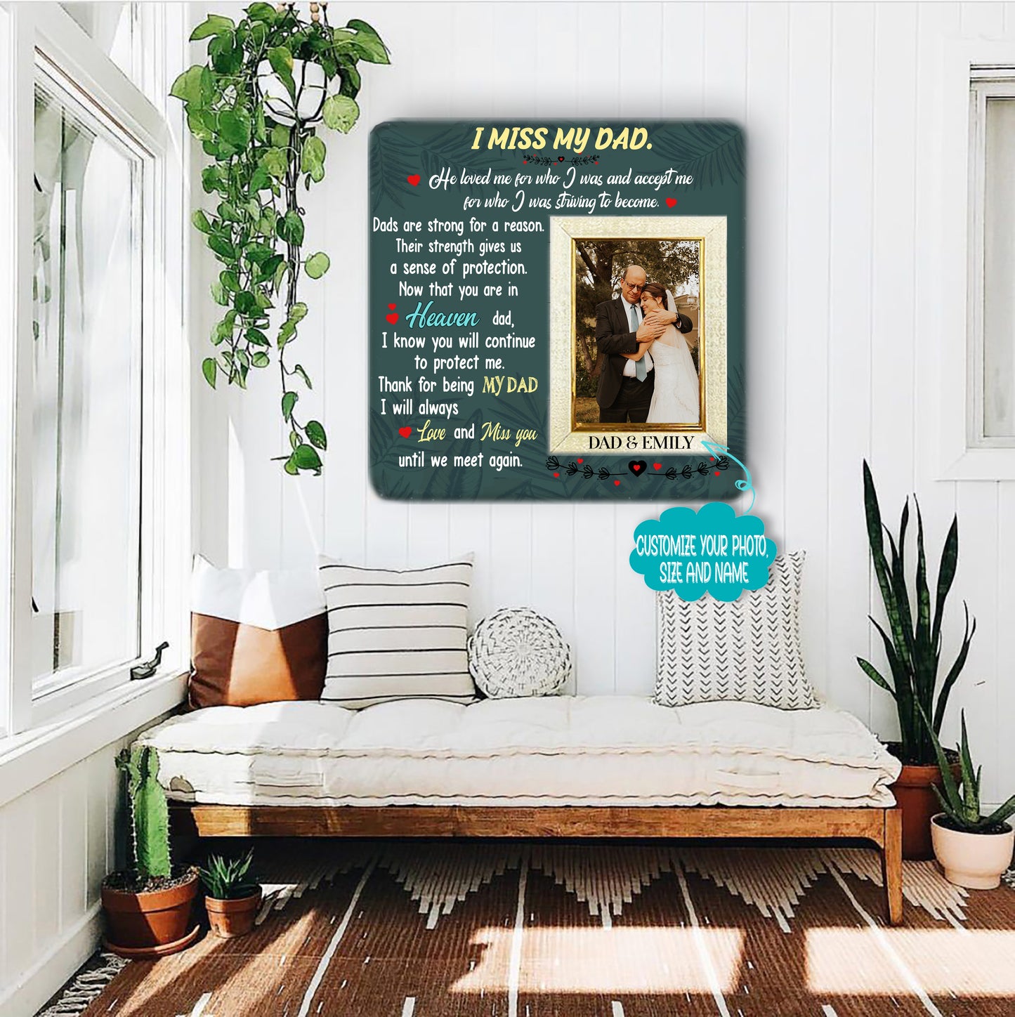 I miss you dad Remembrance Picture Frame or Memorial Gift Idea, Grandmother, Grandfather, Grandparents,