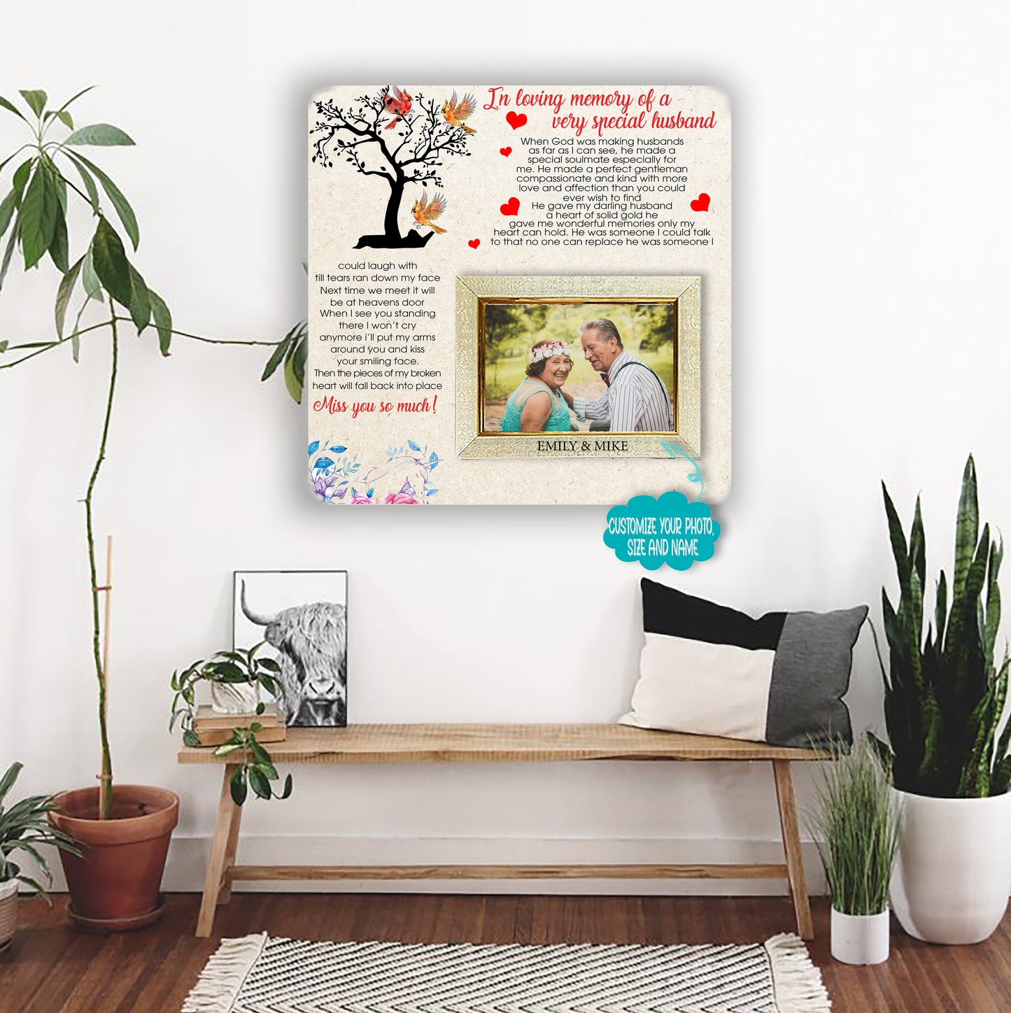 In loving memory of a very speial husband Memorial Picture Frame - Keepsake Plaque That Holds a custom Photo - Sympathy Gift to Tribute The Loss of