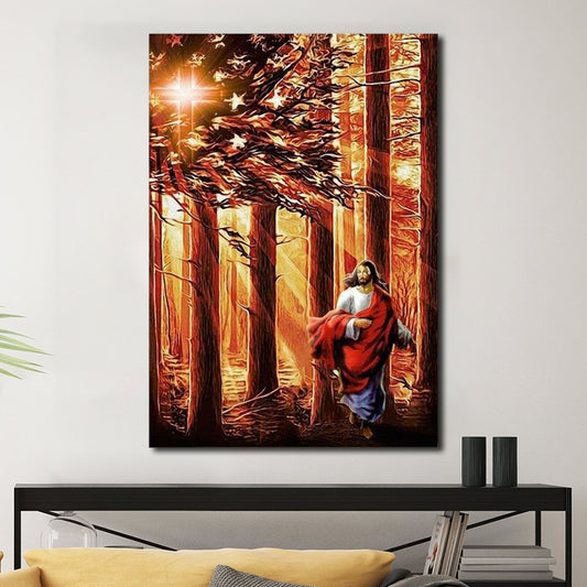 Jesus - cross lights up the forest , Christian Canvas, Jesus Canvas