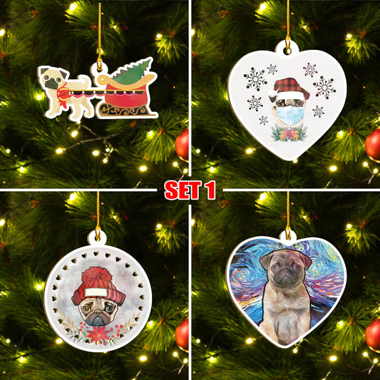 Merry Pugmas Black Pug Ornament Set, Merry Woofmas Ornament Set, Funny Xmas Ornament Family Gift Idea
