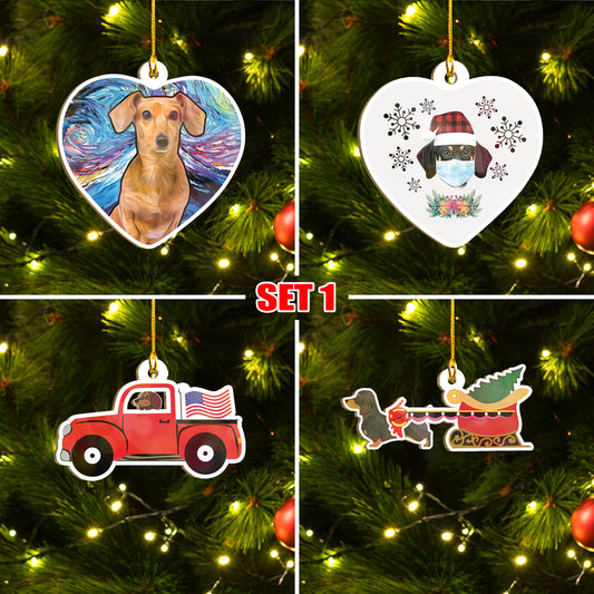 Merry Xmas Dachshund Ornament Set, Merry Woofmas Ornament Set, Funny Xmas Ornament Family Gift Idea For Dog Lover