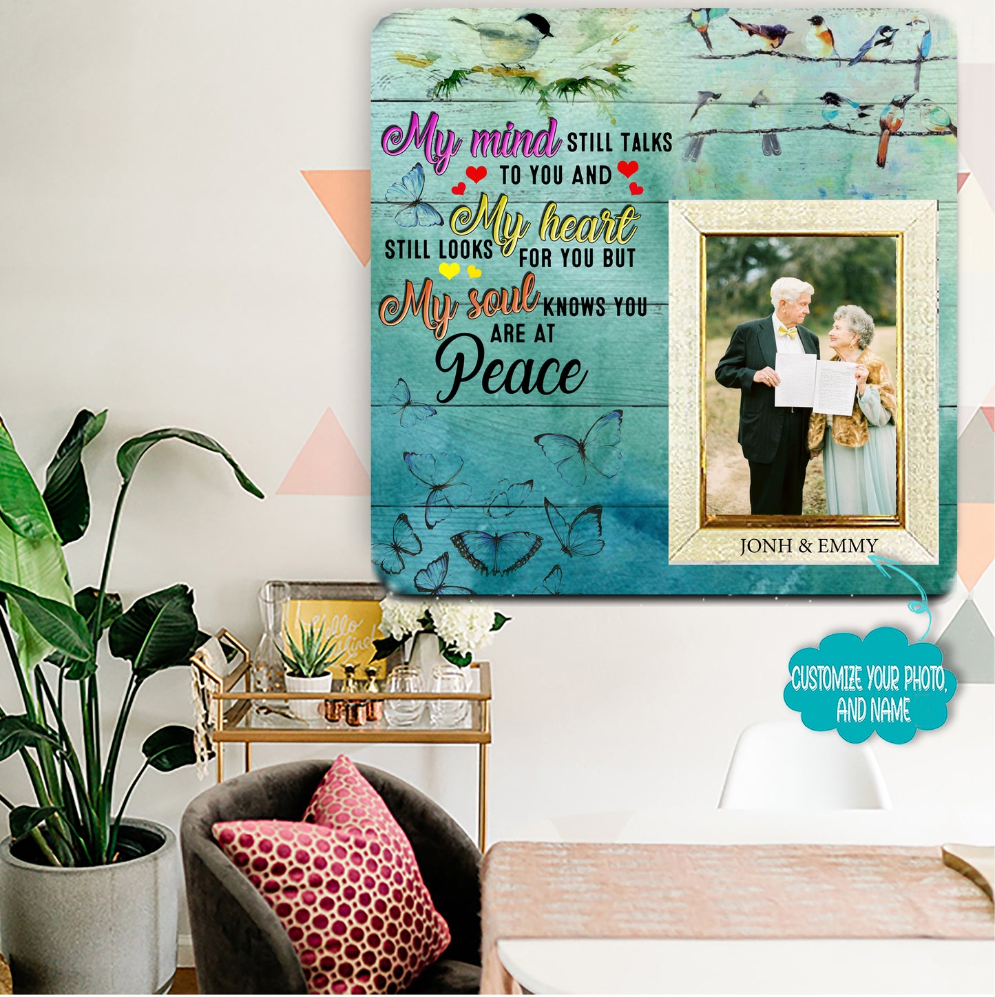 Labhrann m'intinn leat fós agus mo chroí Fráma Pictiúr Cuimhneacháin - Plaic Coinníollach a Choinníonn Grianghraf Saincheaptha - Bronntanas Comhbhrón mar Ómós do Chailliúint Duine