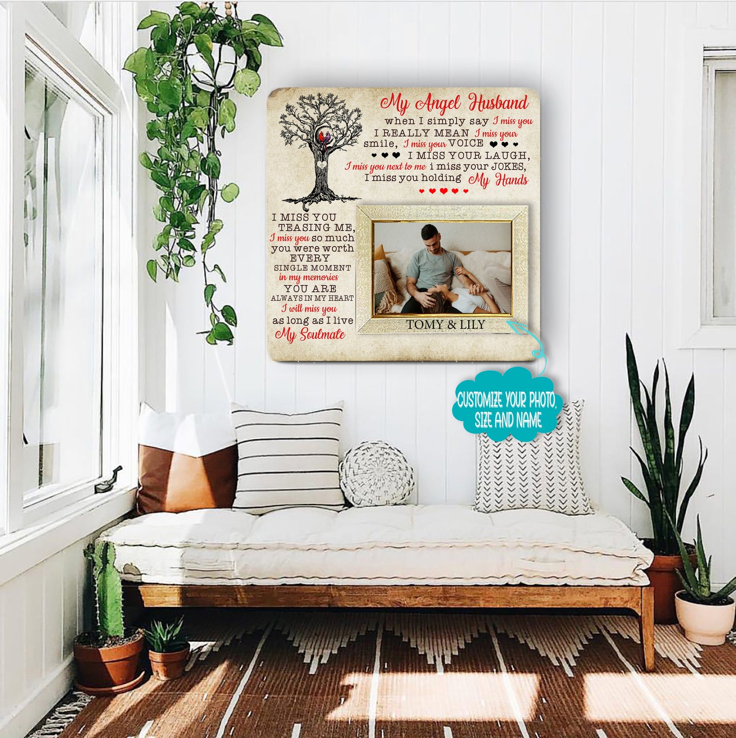 Personalized Wood Picture Frame to My Angel Husband - Engraved Natural Wood Photo Frame - I Love You Always and Forever (to My Husband)