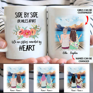 Side By Side Or Miles Apart We Are Sisters Connected By Heart personalized coffee mugs gifts custom christmas mugs
