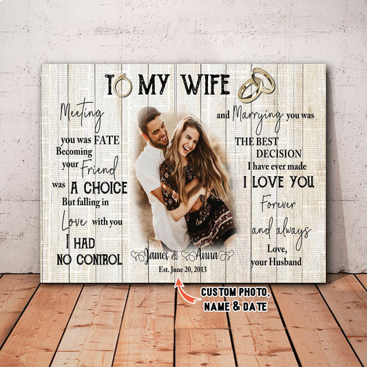 To My Wife, Falling In Love With You I Had No Control, Husband & Wife Canvas, Custom Canvas