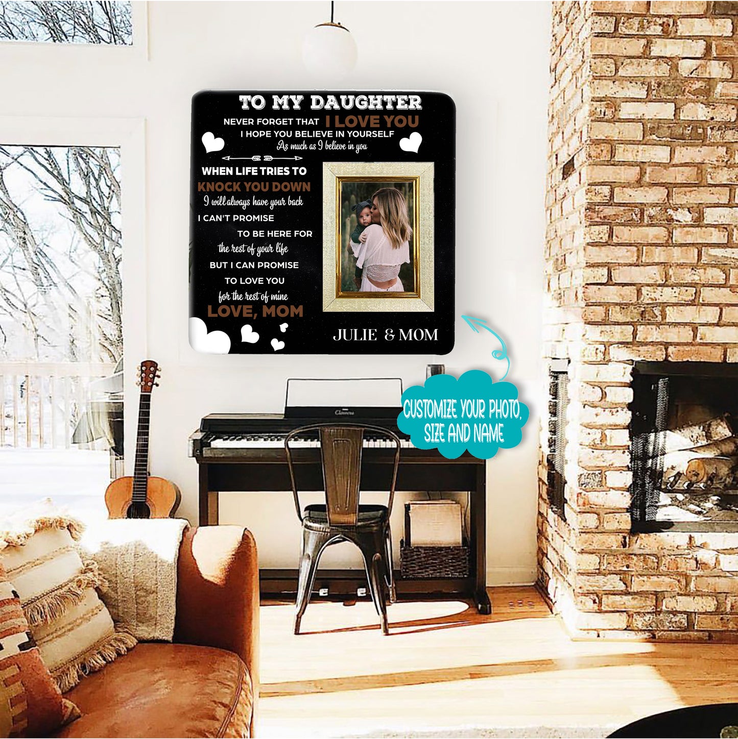 To my daughter never forget that i love you Mother & Daughter Engraved Wood Picture Frame Gift For Mother's Day