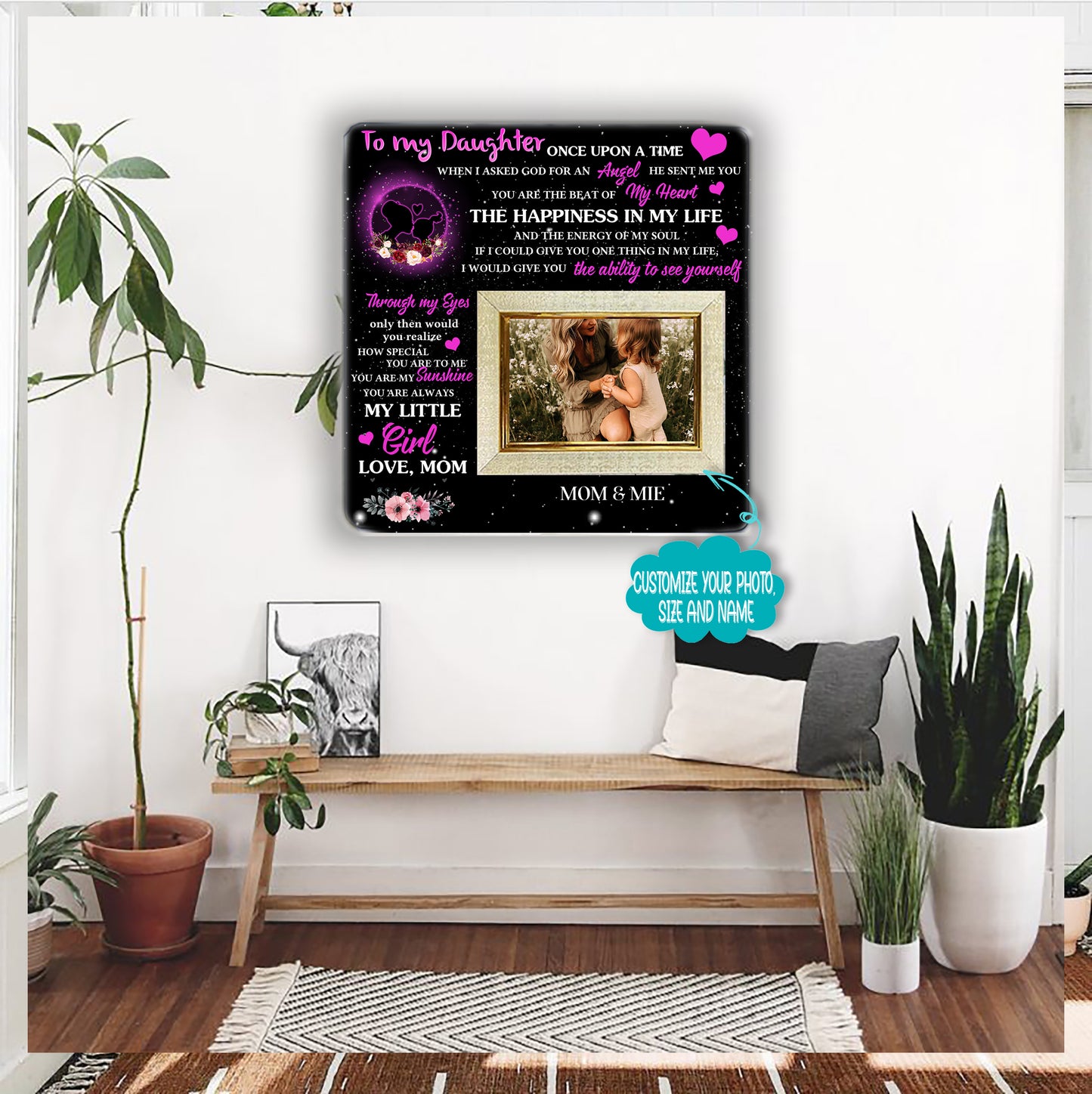 To my daughter once upon a time Mother & Daughter Engraved Wood Picture Frame Gift For Mother's Day