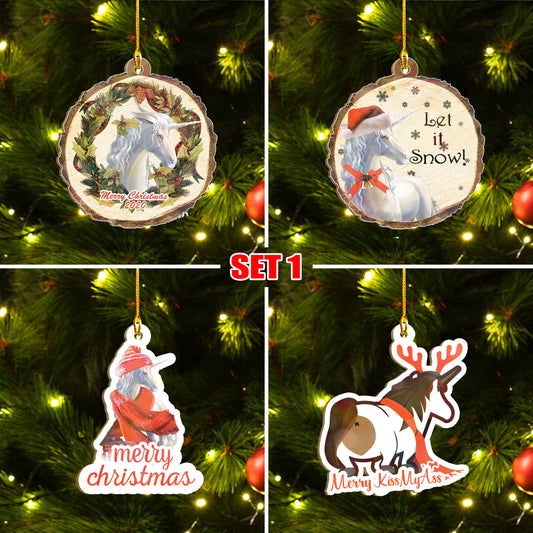 Xmas Unicorn Ornaments Set, Merry Christmas Ornaments Set, Funny Christmas Ornaments Family Gift Idea For Unicorn Lover