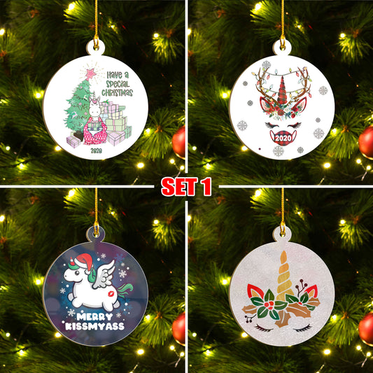 Xmas Unicorn Ornaments Set, Merry Christmas Ornaments Set, Funny Christmas Ornaments Family Gift Idea For Unicorn Lover