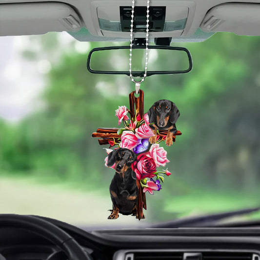 Dachshund Roses And Jesus Car Ornament Dog Hanging Ornaments For Auto Car Godmerc - Best gifts your whole family
