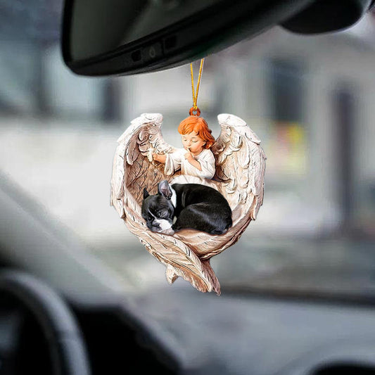 Dog Hanging Ornaments Sleeping Boston Terrier Protected By Angel Car Hanging Ornament - Best gifts your whole family