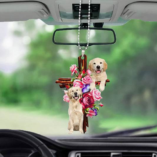 Golden Retriever Roses And Jesus Car Hanging Ornament Dog Ornaments For Auto Car Godmerc - Best gifts your whole family
