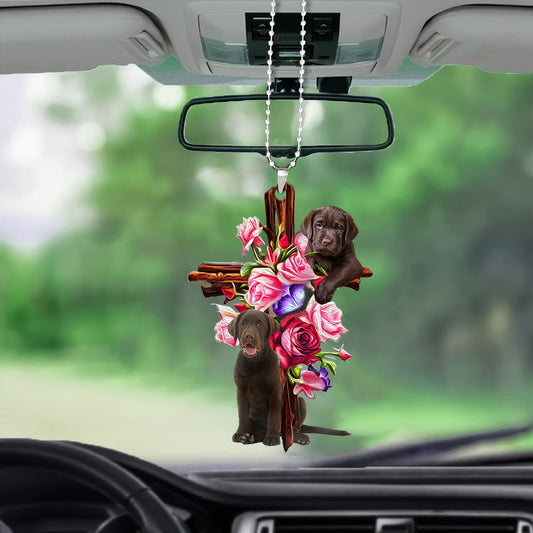 Labrador Retriever Roses And Jesus Car Hanging Interior Ornament Dog Ornaments For Auto Car Godmerc - Best gifts your whole family