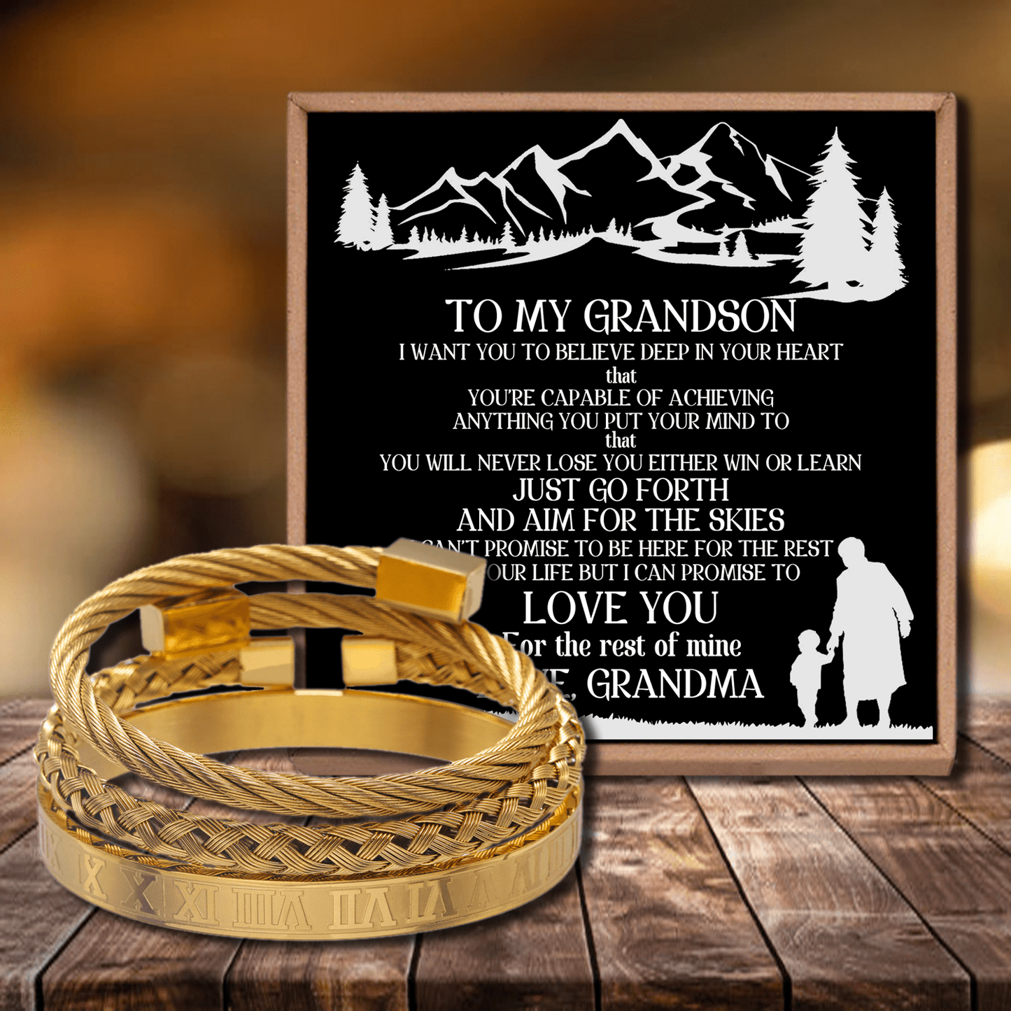 Grandma To Grandson - I Can Promise To Love You Roman Numeral Bracelet Set