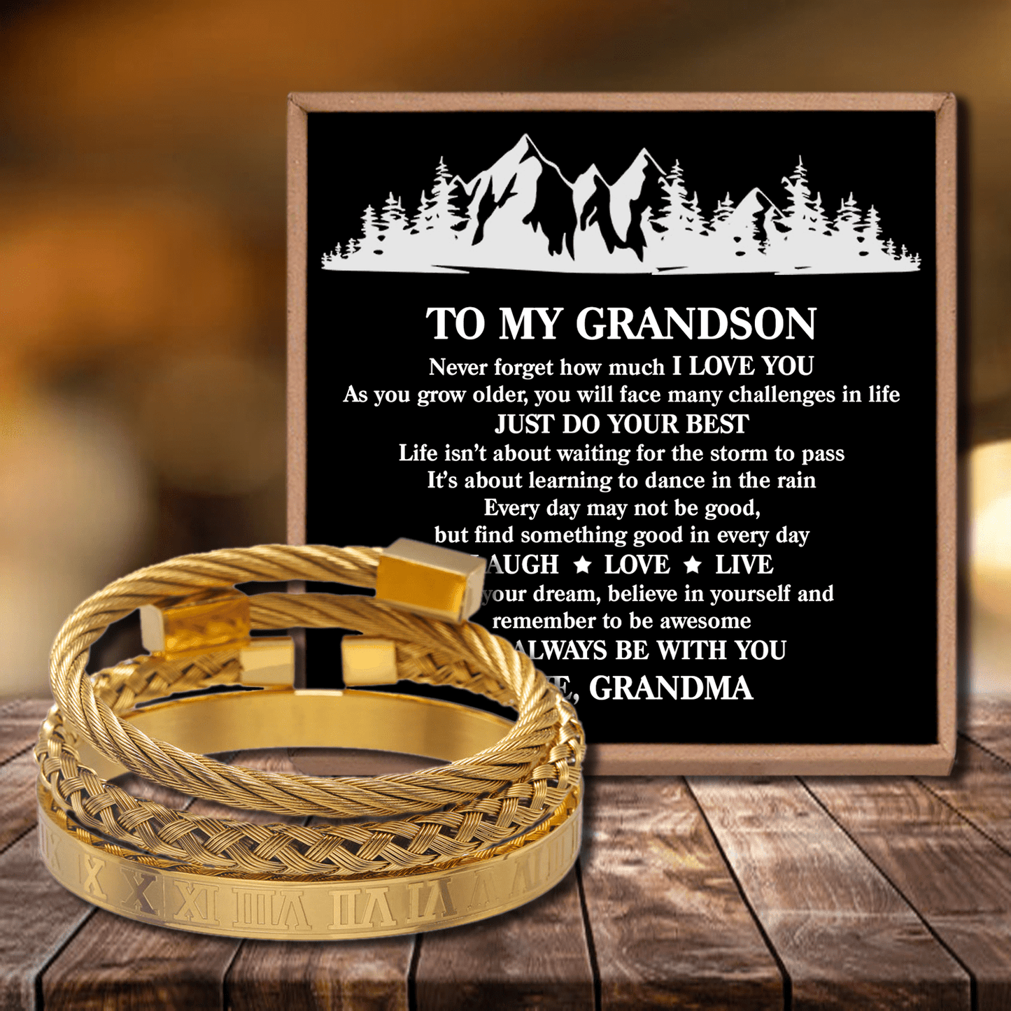 Grandma To Grandson - Just Do Your Best Roman Numeral Bracelet Set