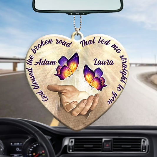 Personalized Car Hanging Ornament For Couple, God Blessed Butterfly Couple Car Ornament - Best gifts your whole family