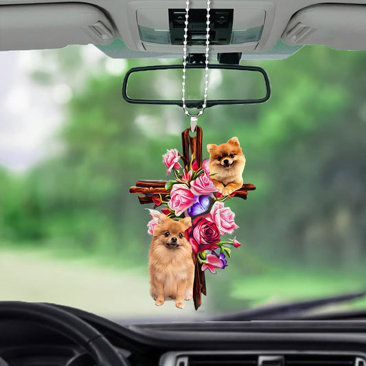 Pomeranian Roses And Jesus Car Hanging Ornament Dog Ornaments For Auto Car Godmerc - Best gifts your whole family
