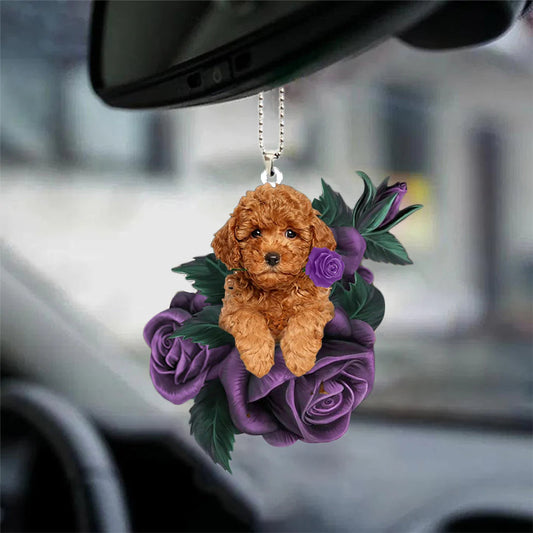 Poodle In Purple Rose Car Hanging Ornament, Dog Hanging Ornament For Car - Best gifts your whole family