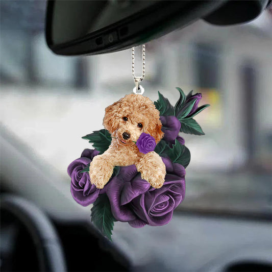 Poodle In Purple Rose Car Hanging Ornament, Ornament Car For Pet Lovers - Best gifts your whole family