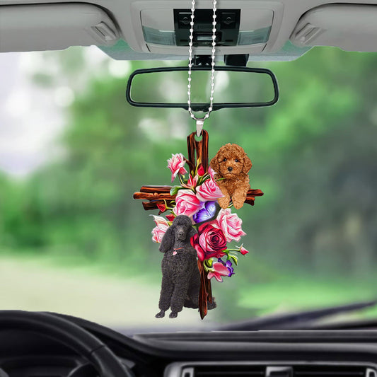 Poodle Roses And Jesus Car Hanging Ornament Cute Dog Ornaments For Auto Car Godmerc - Best gifts your whole family