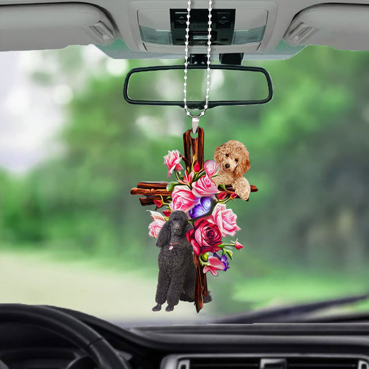 Poodle Roses And Jesus Car Hanging Ornament Dog Mirror Ornaments For Auto Car Godmerc - Best gifts your whole family