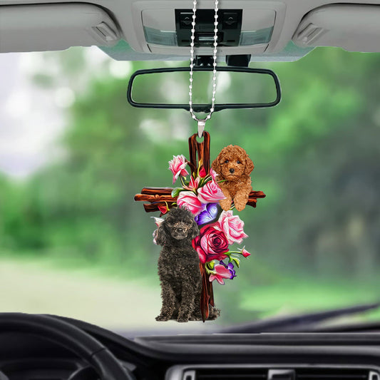 Poodle Roses And Jesus Car Hanging Ornament Dog Ornaments For Auto Car Godmerc - Best gifts your whole family