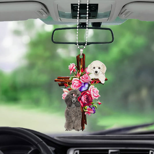 Poodle Roses And Jesus Car Hanging Ornament Dog Ornaments For Auto Godmerc - Best gifts your whole family