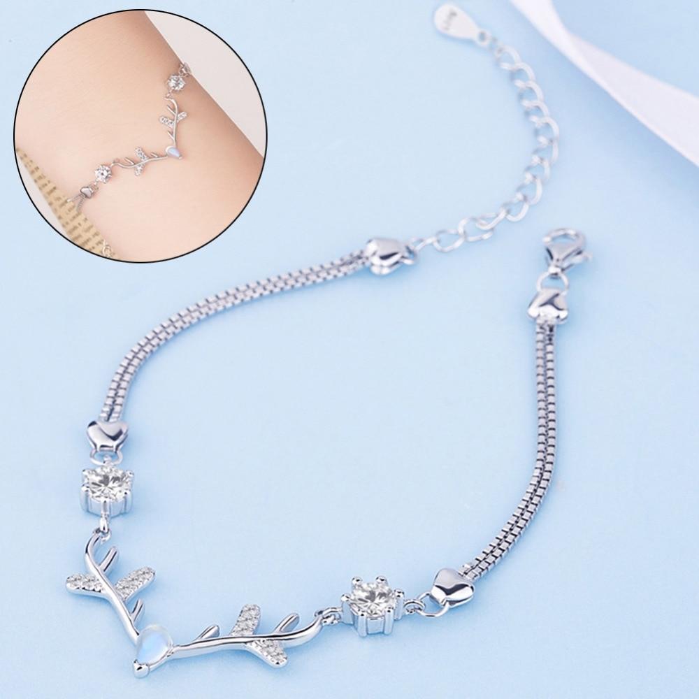 Moonstone Antlers Deer Head Charm Bracelet