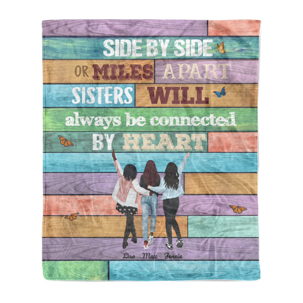 Sisters will always be connected by heart personalized fleece blanket customized Christmas family gift idea