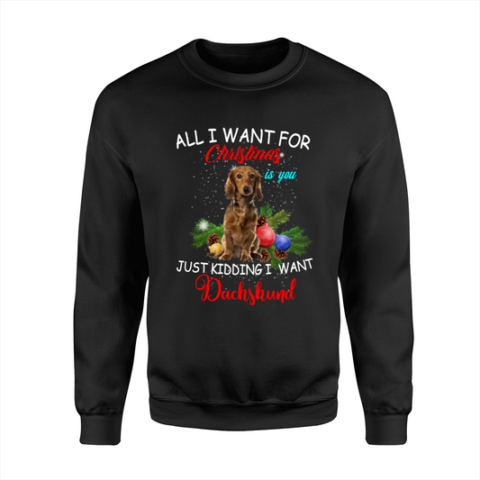 All I want for Christmas is you just kidding I want my dog - Funny personalized dog lover sweatshirt Merry Christmas unique gift idea