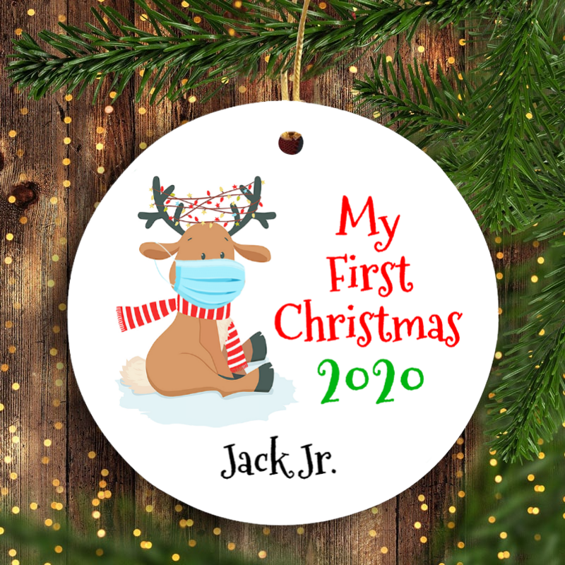 Mo chéad ainm leanbh gleoite saincheaptha Nollag 2020 - Ornáid ceirmeach Nollag uathúil greannmhar Nollaig Shona do bhronntanas teaghlaigh pearsanta