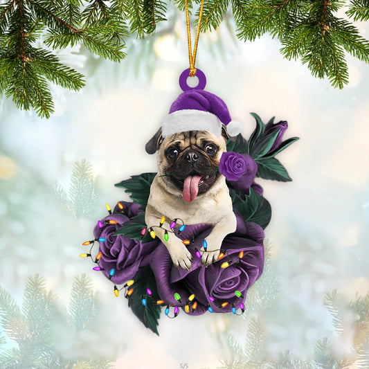Pug In Purple Rose Christmas Ornament Christmas Gift - Best gifts your whole family