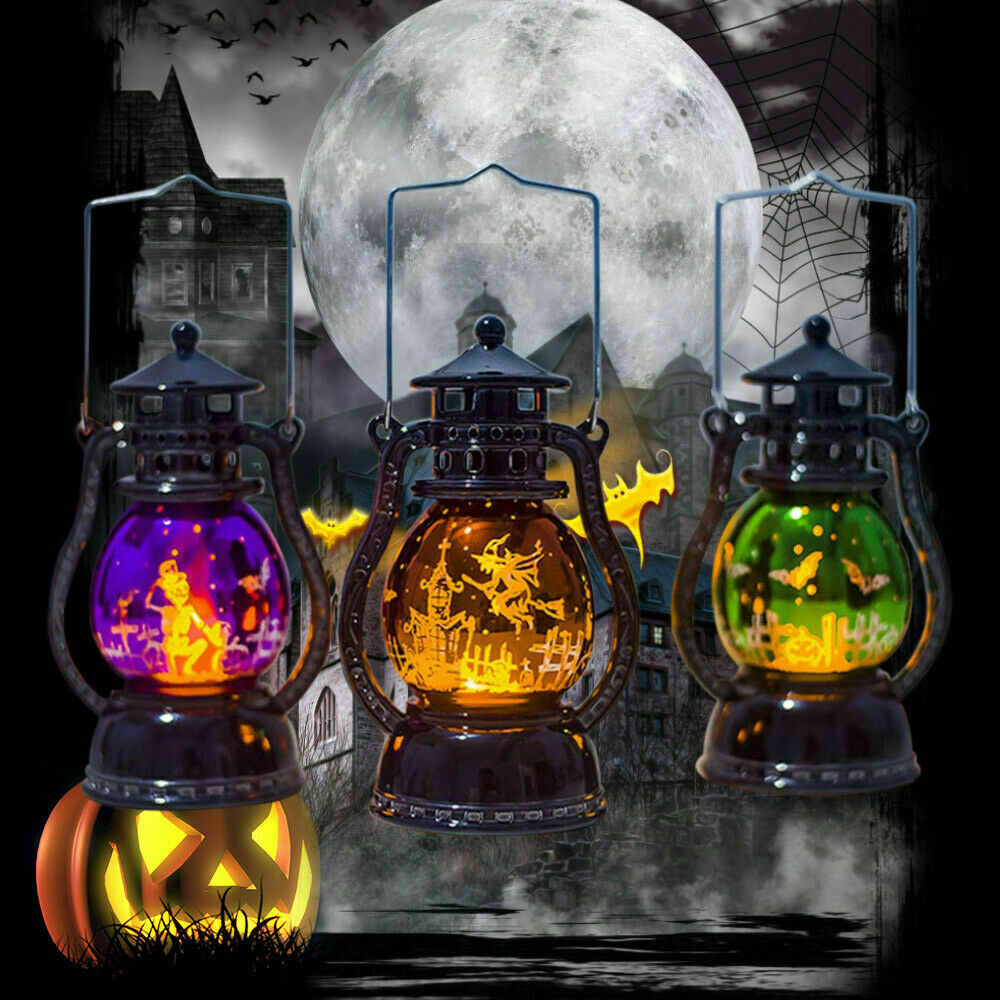 Halloween Lamp Flame Pumpkin Castle Witch Lights Party LED Lantern Hanging Gift