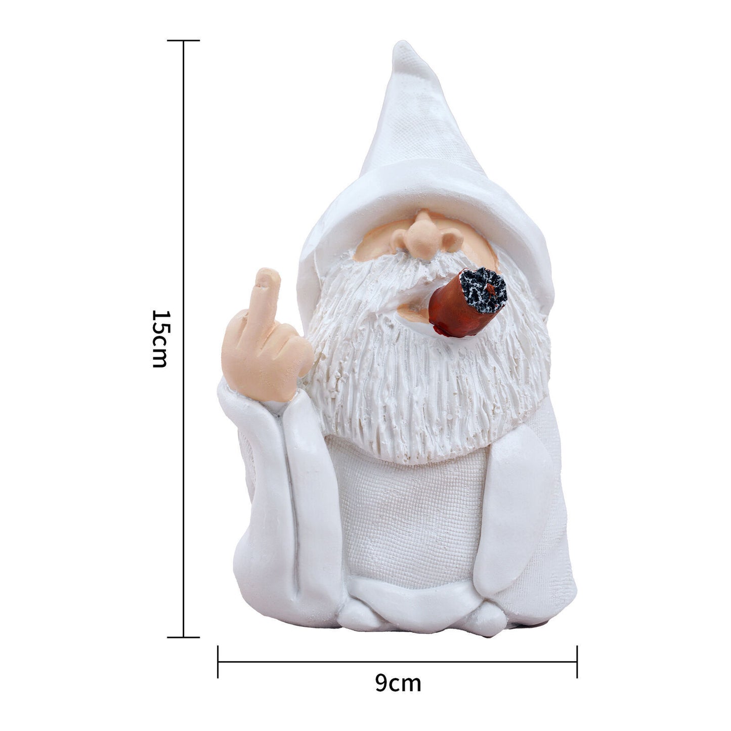 Smoking White Wizard Gnome Middle Finger Garden Yard Lawn Ornament Statue Decor