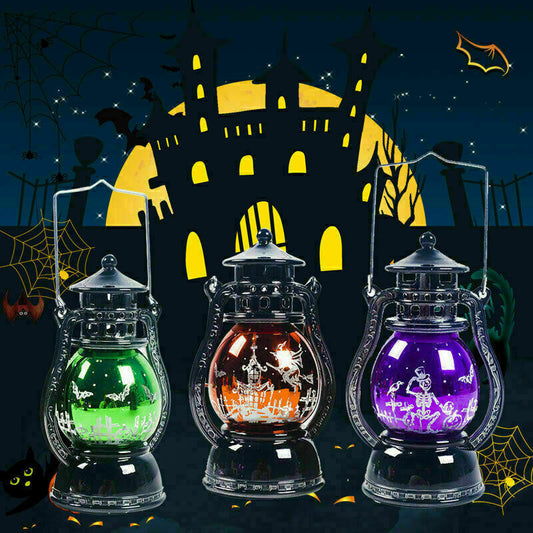 Halloween Lamp Flame Pumpkin Castle Witch Lights Party LED Lantern Hanging Gift