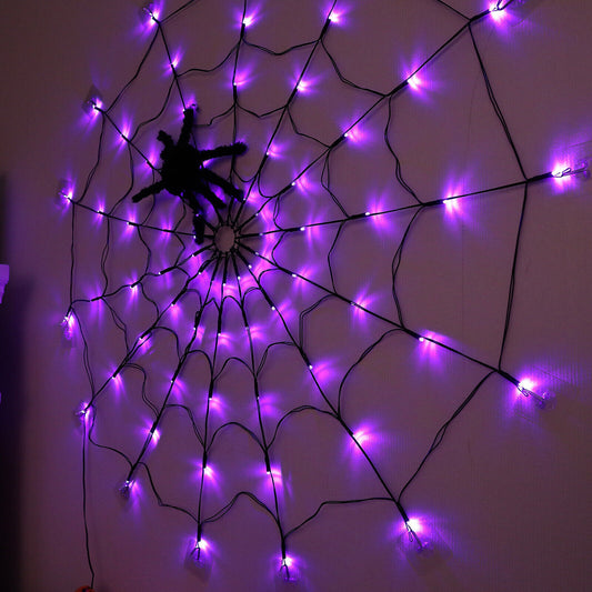 Halloween LED Black Spider Cobweb Lights 3.28FT Purple String Fairy Lights Party