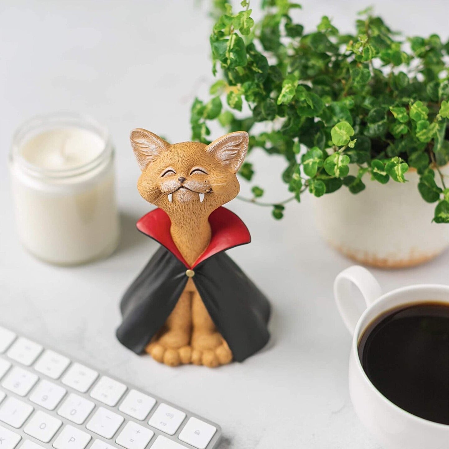 Whimsical Black-Cat Vampire-Dracula Figurine Collectible-Halloween Decoration A