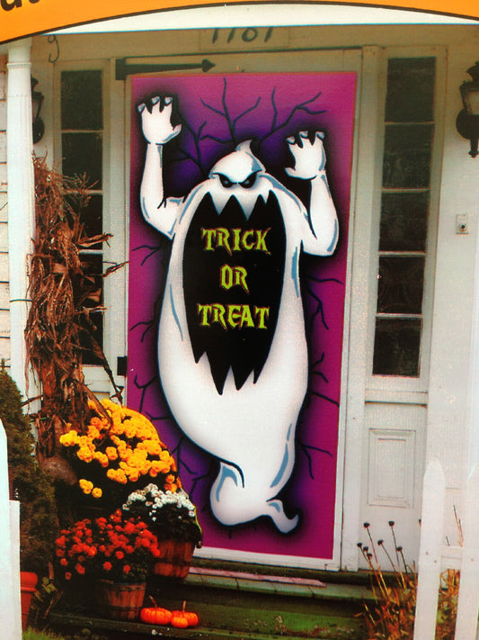 Spooky Ghost-TRICK or TREAT-DOOR COVER MURAL Halloween Party Prop Decoration-NEW
