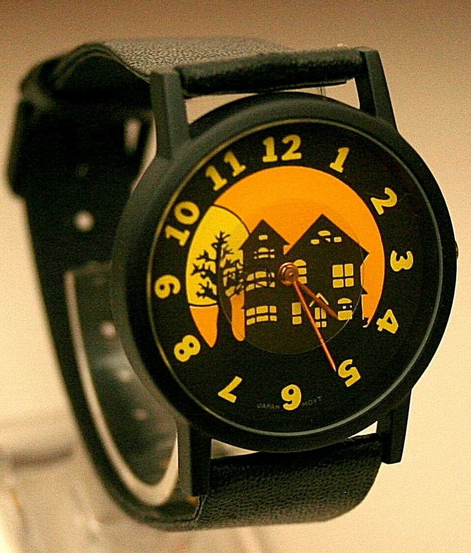 Vtg Halloween Haunted House Floating Ghost Mystery Dial Watch New NOS 1980's