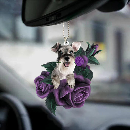 Schnauzer In Purple Rose Car Hanging Ornament - Best gifts your whole family