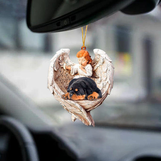 Sleeping Rottweiler Protected By Angel Car Hanging Ornament Dog Sleeping Ornament - Best gifts your whole family