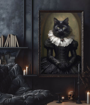 The Timeless Elegance of the Black Cat Duchess, Vintage Gothic Aesthetic, Home Decor, Victorian Vampire, Halloween Poster - Best gifts your whole family