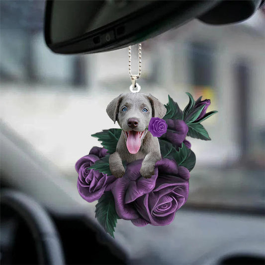 Weimaraner In Purple Rose Car Hanging Ornament - Best gifts your whole family