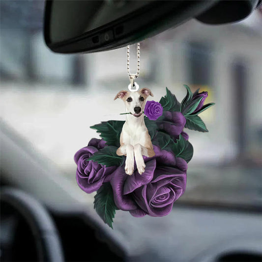 Whippet In Purple Rose Car Hanging Ornament, Dog Hanging Ornament For Car - Best gifts your whole family