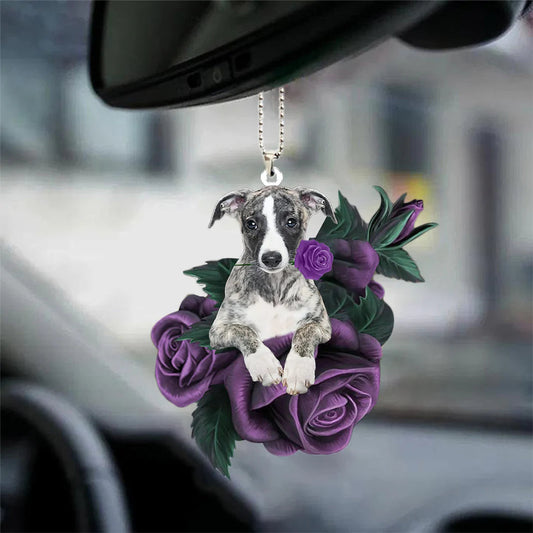 Whippet In Purple Rose Car Hanging Ornament - Best gifts your whole family