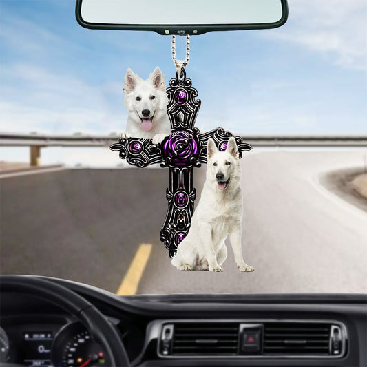 White German Shepherd Pray For God Car Hanging Ornament Dog Pray For God Ornament Godmerc - Best gifts your whole family