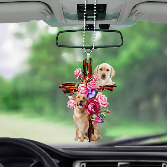 Yellow Labrador Roses And Jesus Car Hanging Ornament Dog Ornaments For Auto Car Godmerc - Best gifts your whole family