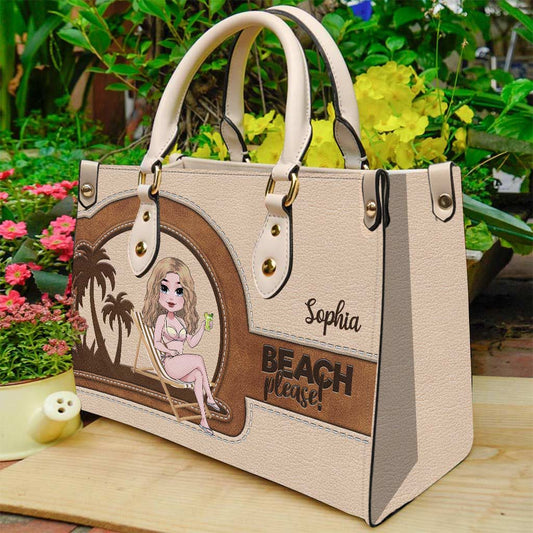Beach Please - Personalized Sea Lover Leather Handbag